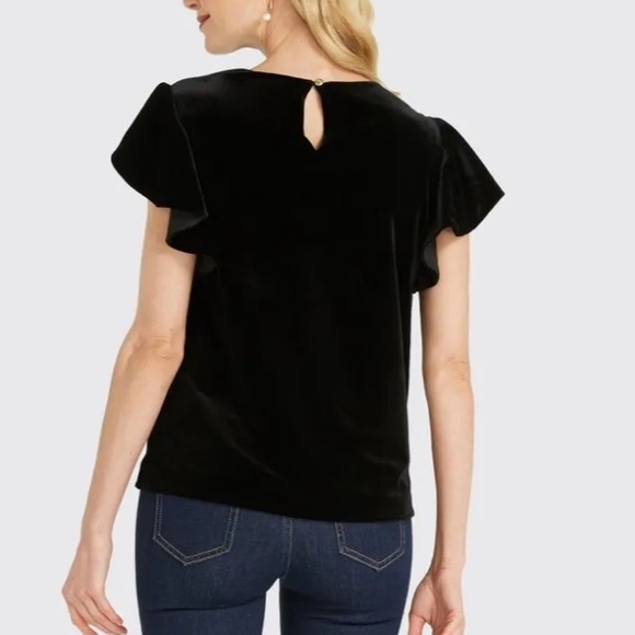 Draper James Black Velvet Flutter Sleeve Top Holiday sz 14 - Picture 3 of 8